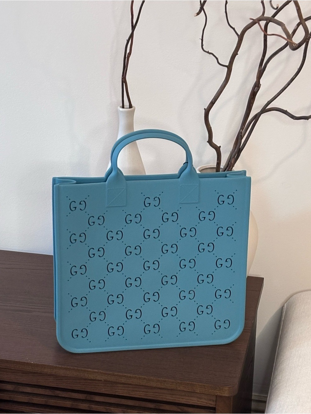 Gucci Blue Perforated GG Square Tote